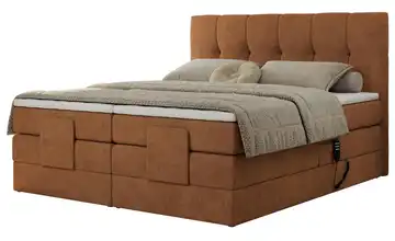 Motor Boxspringbett mit Bettkasten 200x200 cm H3 Orange Webstoff