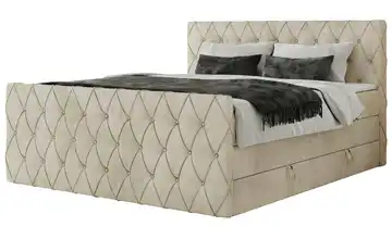 Boxspringbett mit Bettkasten 120x200 cm H3 Creme Samt
