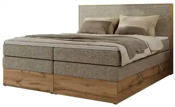 Boxspringbett mit Bettkasten 140x200 cm H3 Dunkelbeige, Eiche Artisan (Nachbildung) Webstoff