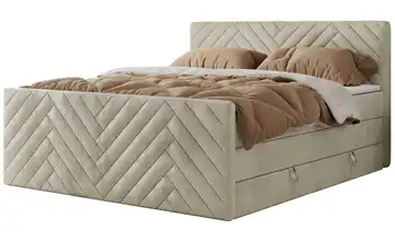 Boxspringbett mit Bettkasten 120x200 cm H3 Creme Samt