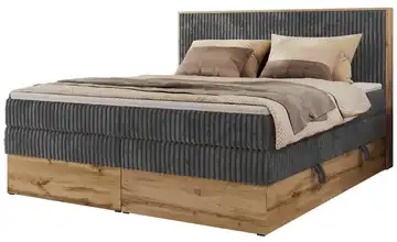Boxspringbett mit Bettkasten 140x200 cm H3 Dunkelgrau, Eiche Artisan (Nachbildung) Cordstoff