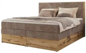 Boxspringbett mit Bettkasten 140x200 cm H3 Braun, Eiche Artisan (Nachbildung) Cordstoff