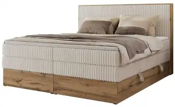 Boxspringbett mit Bettkasten 140x200 cm H4 Beige, Eiche Artisan (Nachbildung) Cordstoff
