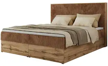 Boxbett mit Bettkasten 140x200 cm H3 Orange, Eiche Artisan (Nachbildung) Cordstoff