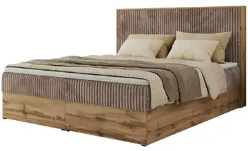 Boxbett mit Bettkasten 140x200 cm H3 Braun, Eiche Artisan (Nachbildung) Cordstoff