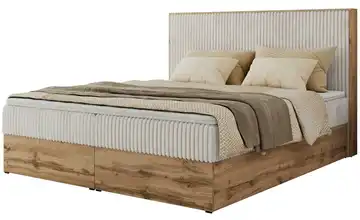 Boxbett mit Bettkasten 160x200 cm H3 Beige, Eiche Artisan (Nachbildung) Cordstoff