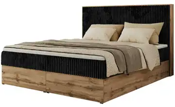 Boxbett mit Bettkasten 140x200 cm H3 Schwarz, Eiche Artisan (Nachbildung) Cordstoff