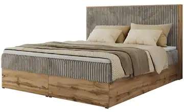 Boxbett mit Bettkasten 140x200 cm H3 Taupe, Eiche Artisan (Nachbildung) Cordstoff