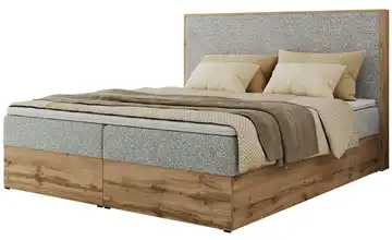 Boxbett mit Bettkasten 160x200 cm H3 silberfarben, Eiche Artisan (Nachbildung) Webstoff