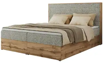 Boxbett mit Bettkasten 160x200 cm H3 Ecru, Eiche Artisan (Nachbildung) Webstoff