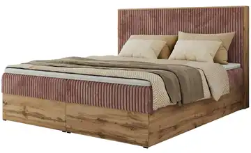 Boxbett mit Bettkasten 140x200 cm H3 Altrosa, Eiche Artisan (Nachbildung) Cordstoff