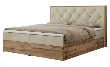 Boxbett mit Bettkasten 200x200 cm H3 Creme Samt