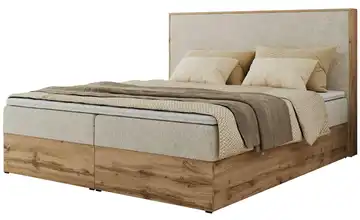 Boxbett mit Bettkasten 180x200 cm H3 Hellbeige, Eiche Artisan (Nachbildung) Webstoff
