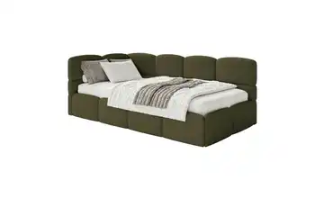 Selsey Polsterliege mit Matratze und Bettkasten Kopfteil links Olivgrün mit Matratze