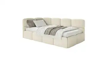 Selsey Polsterliege mit Matratze und Bettkasten Kopfteil links Hellbeige mit Matratze
