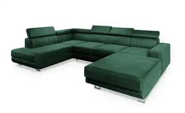 MASSENO Wohnlandschaft mit Schlaffunktion Siena links Flaschengrün