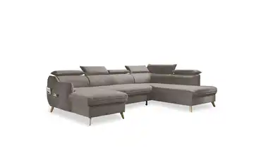 Miuform Wohnlandschaft mit Schlaffunktion Sweet Harmony Velours rechts Dunkelbeige