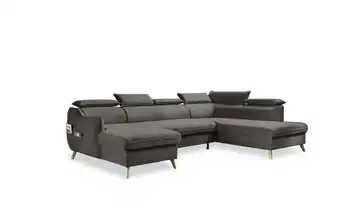 Miuform Wohnlandschaft mit Schlaffunktion Sweet Harmony Velours rechts Dunkelgrau