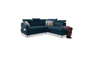 Miuform Ecksofa mit Schlaffunktion Dunkelblau rechts