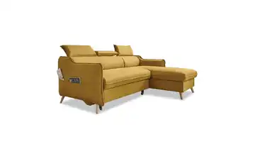 Miuform Ecksofa mit Schlaffunktion Sweet Harmony Senfgelb Webstoff rechts