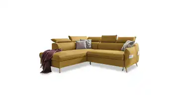 Miuform Ecksofa mit Schlaffunktion Sweet Harmony Webstoff links Senfgelb