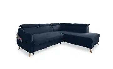 Miuform Ecksofa mit Schlaffunktion Marineblau rechts