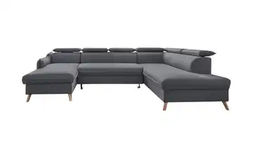 Miuform Wohnlandschaft mit Schlaffunktion Sweet Harmony Dunkelgrau rechts Webstoff