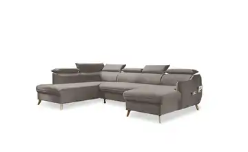 Miuform Wohnlandschaft mit Schlaffunktion Sweet Harmony Velours links Dunkelbeige
