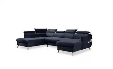 Miuform Wohnlandschaft mit Schlaffunktion Sweet Harmony Marineblau links Velours