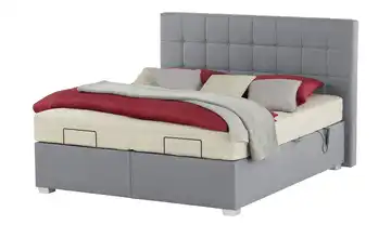 vanDoorn Motor-Boxspringbett mit Bettkasten Ohio Mikrofaser in Leder-Optik H4 180 cm silberfarben Grau