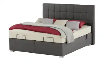 vanDoorn Motor-Boxspringbett mit Bettkasten Ohio Mikrofaser in Leder-Optik H4 200 cm silberfarben Anthrazit