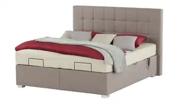 vanDoorn Motor-Boxspringbett mit Bettkasten Ohio Mikrofaser in Leder-Optik H3 & H4 200 cm silberfarben Greige