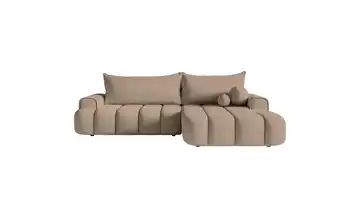 Selsey Ecksofa mit Schlaffunktion Dandelino Samt rechts Dunkelbeige