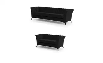 Chesterfield Polstergarnitur 3+2 Wilhelm Schwarz Schwarz