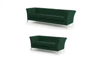 Chesterfield Polstergarnitur 3+2 Wilhelm Flaschengrün verchromt