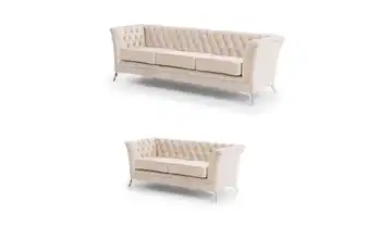 Chesterfield Polstergarnitur 3+2 Wilhelm Beige verchromt