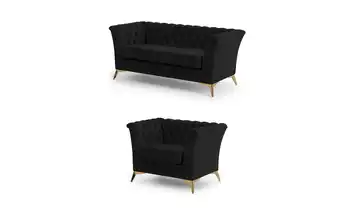 S-STYLE Chesterfield Polstergarnitur 2+1 Wilhelm Goldfarben Schwarz