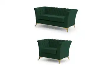 S-STYLE Chesterfield Polstergarnitur 2+1 Wilhelm Goldfarben Flaschengrün