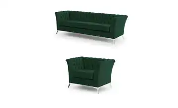 Chesterfield Polstergarnitur 3+1 Wilhelm verchromt Flaschengrün