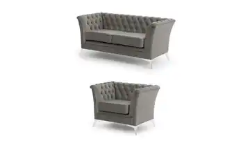 S-STYLE Chesterfield Polstergarnitur 2+1 Wilhelm verchromt Grau