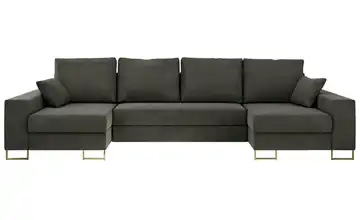 Wohnlandschaft mit Schlaffunktion Dorain Velours Dunkelgrau