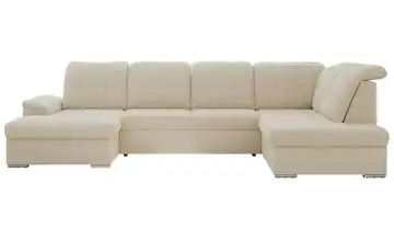 Wohnlandschaft mit Schlaffunktion Madrito rechts Boucléstoff Hellbeige