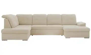 Wohnlandschaft mit Schlaffunktion Madrito links Boucléstoff Hellbeige