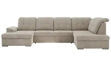 Wohnlandschaft mit Schlaffunktion Madrito rechts Webstoff Hellbraun