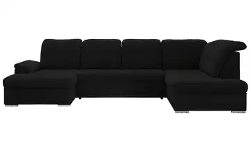 Wohnlandschaft mit Schlaffunktion Madrito rechts Boucléstoff Schwarz