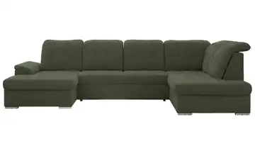 Wohnlandschaft mit Schlaffunktion Madrito rechts Boucléstoff Dunkelgrün