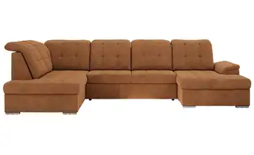 Wohnlandschaft mit Schlaffunktion Madrito links Webstoff Orange