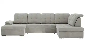 Wohnlandschaft mit Schlaffunktion Madrito rechts Webstoff Silbergrau