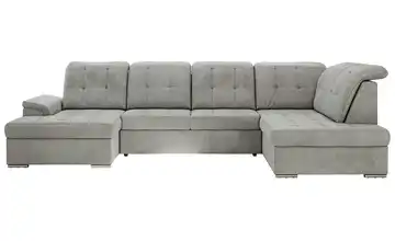 Wohnlandschaft mit Schlaffunktion Madrito rechts Velours Hellgrau