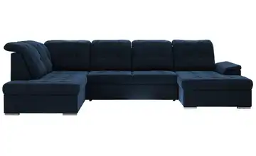 Wohnlandschaft mit Schlaffunktion Madrito links Velours Dunkelblau